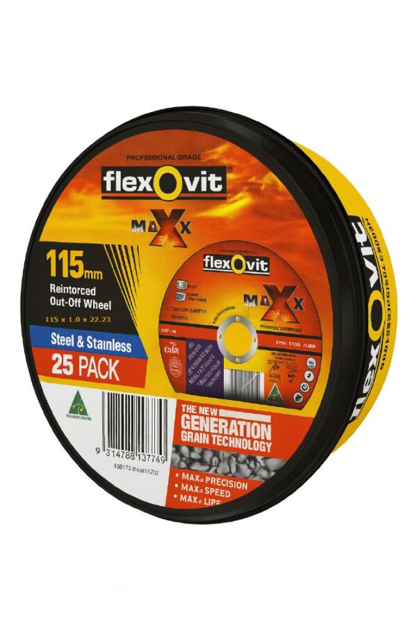 115 X 1.0 X 22.23mm (25 PACK) FLEXOVIT MAXX CUT-OFF WHEEL