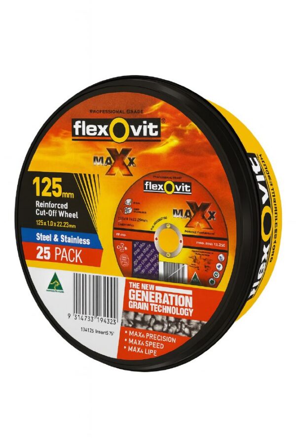 125 X 1.0 X 22.23mm (25 Pack) FLEXOVIT MAXX CUT-OFF WHEEL
